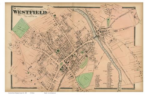 Westfield Downtown Massachusetts 1870 Old Town Map Reprint Hampden Co Old Maps