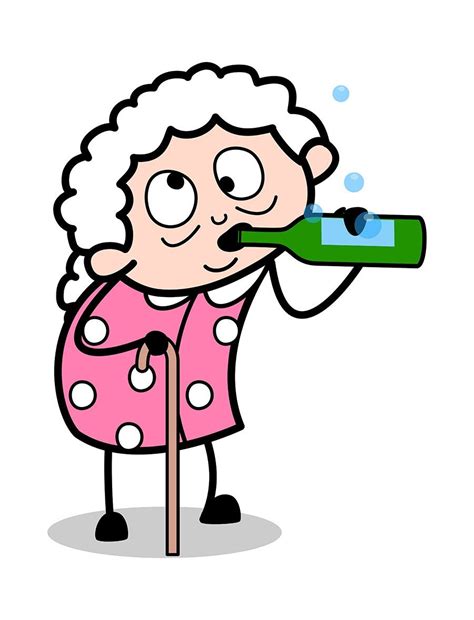 Drunk Old Lady Old Woman Cartoon Granny Vector Clip Art