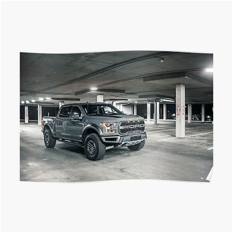 Grey Raptor F150 Truck In Parking Lot At Night Poster For Sale By