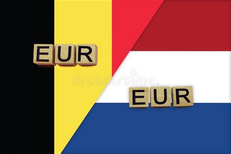 belgium and netherlands currencies codes on national flags background stock illustration