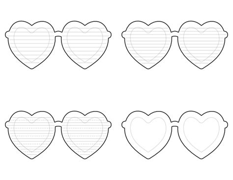 Free Printable Heart Glasses Shaped Writing Templates