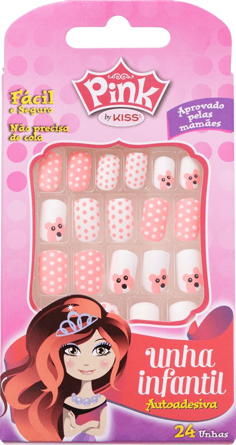 Unhas Postiças Kiss New York Pink Infantil Color Change Urso Beautybox