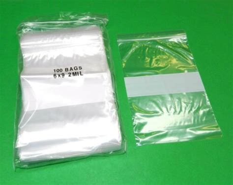 100 Zip Seal Lock Bags 6x9 2 Mil White Block Writeable 2mil Large Bags