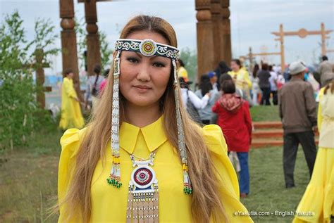 A Lady In Yakut National Clothes Summer Outfit With Decorations