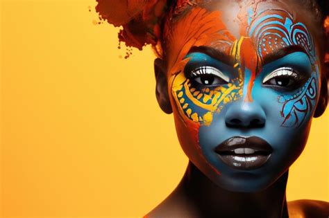 Premium Ai Image Beautiful Glamour African Woman With Black Skin Body Art
