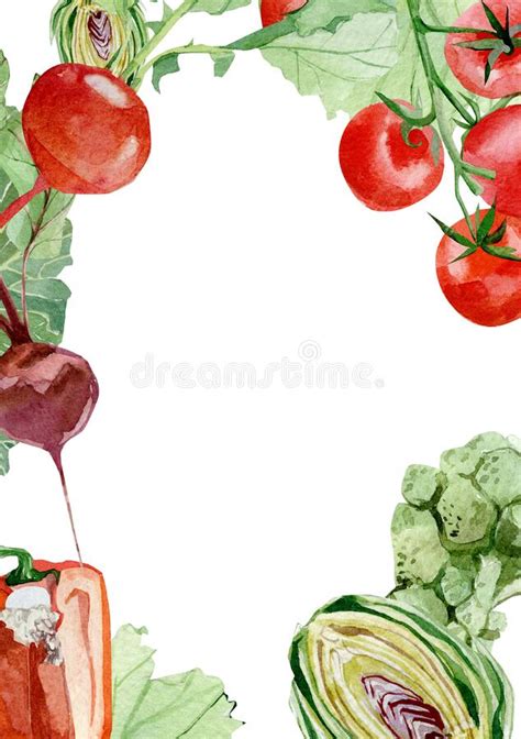 Watercolor Vegetables Border With Carrots Eggplant Tomato Onion