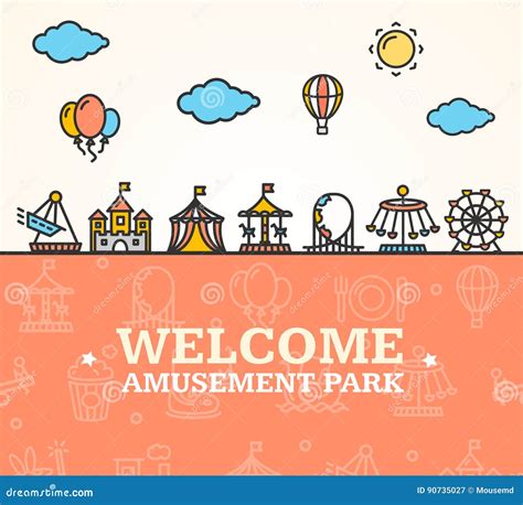 Amusement Park Welcome Card Vector Stock Vector Illustration Of