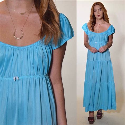 Classic Bright Light Blue Nightgown Authentic Vintage 1970s Made In