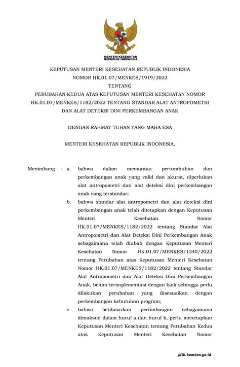 KMK No. HK.01.07- Menkes-1919-2022 ttg Standar Alat Antropometri dan