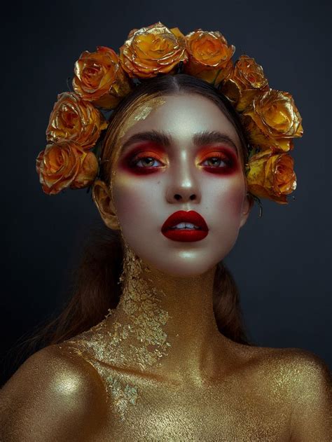 Golden Roses Face Art Makeup Dramatic Makeup Gold Face Paint