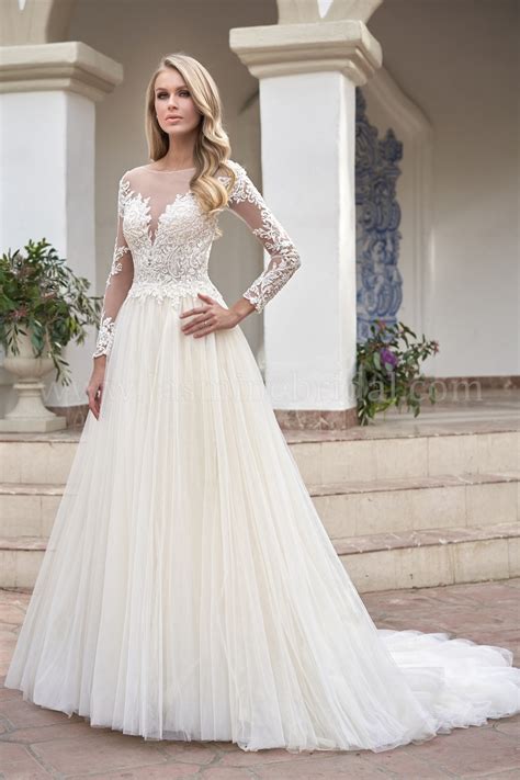 t202061 illusion bodice illusion neckline embroidered lace and tulle wedding dress