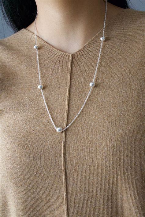 Vintage Sterling Silver Long Bead Necklace Etsy Long Beaded