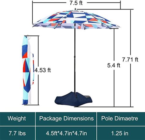 Beach Umbrella Totebox 75ft Portable Patio Sunshade Umbrella Upf 50