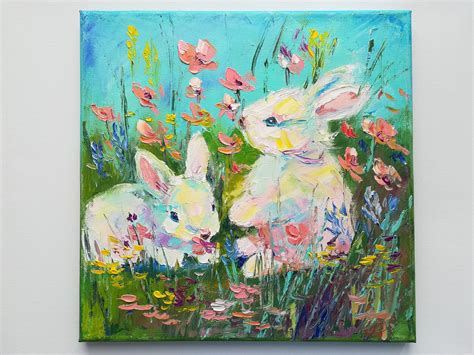 Bunny Painting Oil On Canvas Easter Bunny Art Easter T Etsy