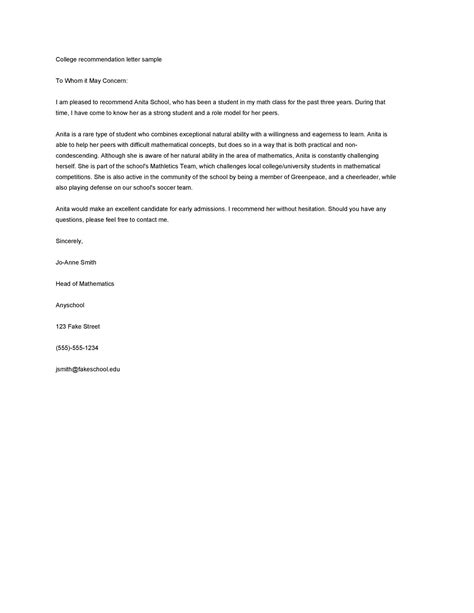 Free Reference Letter Sample Letter Of Recommendation In Word Samples