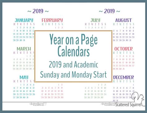 Academic And 2019 Year On A Page Calendar Printables Calendar