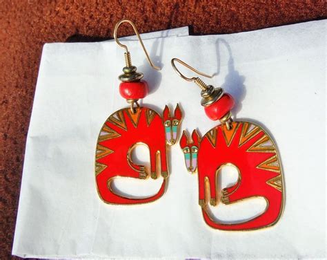 Vintage Signed Laurel Burch Mythical Beast Red Cat Earrings