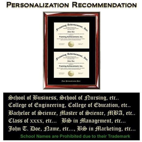 Embossed Double Diploma Frame Personalized Gold Etched College
