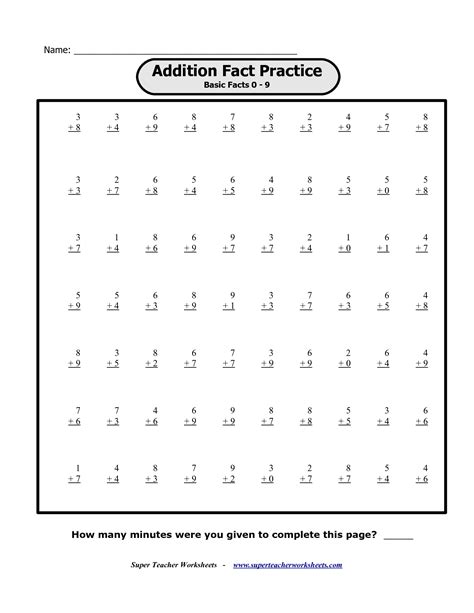 Math Addition Facts Worksheets