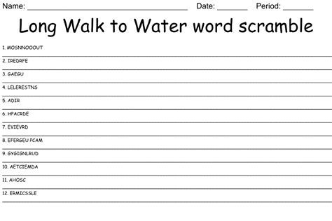 Long Walk To Water Word Scramble Wordmint