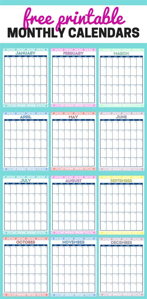 Printable Month Calendars