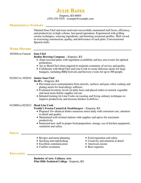 Sous Chef Resume Examples Culinary Livecareer