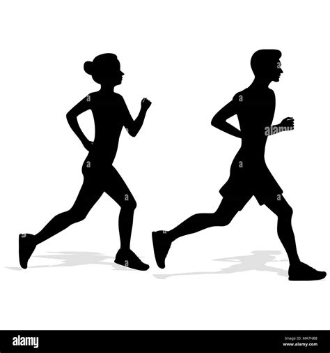 Man And Woman Jogging Black Silhouettes Isolated On White Vector