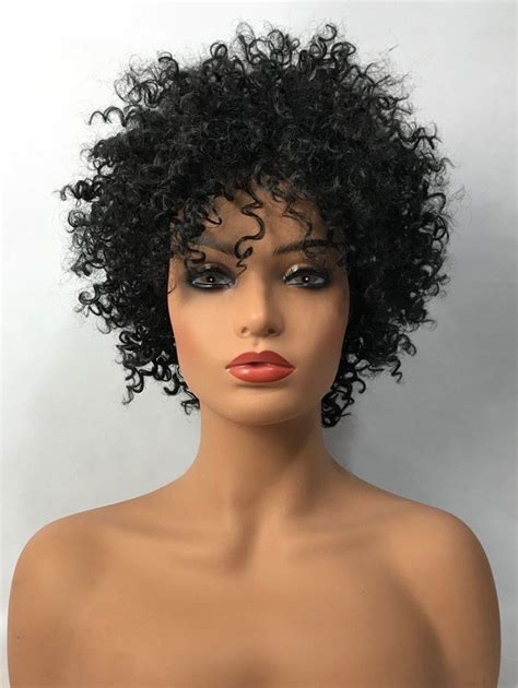46 Off 2018 Inclined Bang Short Shaggy Afro Curly Synthetic Wig In