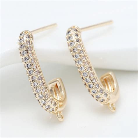 4 14K Gold Filled J Earring Studs Rhinestone Embellishment Ear Etsy