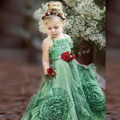 Lovely Halter Green Little Girls Dress Teens Formal Wear Children