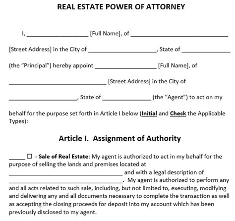 Free Real Estate Power Of Attorney Form Templates Ms Word Excel Tmp