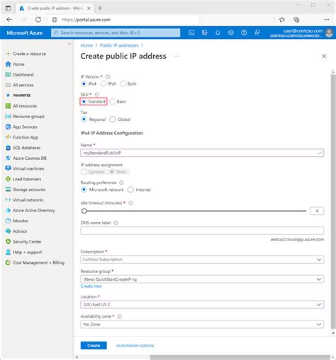 Quickstart Create A Public Ip Address Azure Portal Azure Virtual
