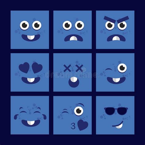 Emoticons Azules Del Cuadrado De La Historieta Elementos Del Vector