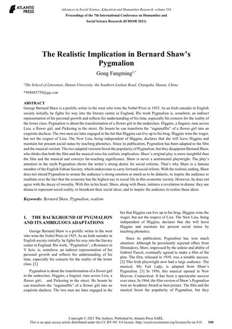 The Realistic Implication In Bernard Shaw S Pygmalion Docslib