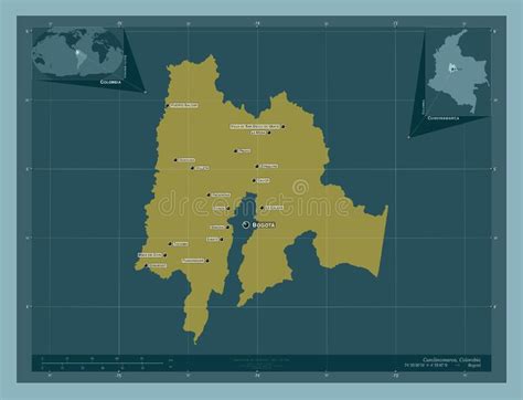 Cundinamarca Colombia Solid Labelled Points Of Cities Stock