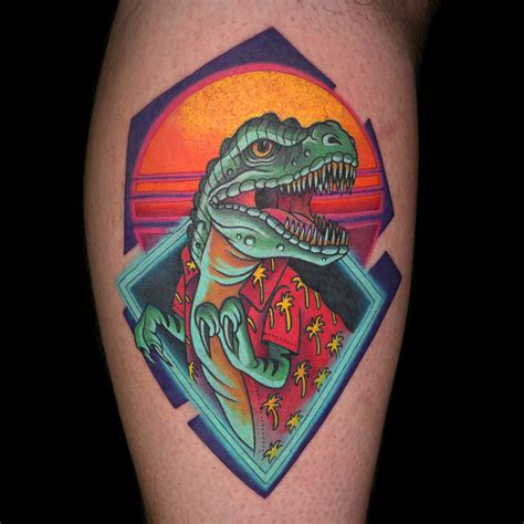 Dinosaur And Neon Light Tattoo By Hiram Casas Light Tattoo Neon Tattoo