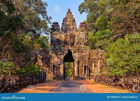 Entrance To Ancient Angkor Wat Temple At Sunrise Stock Image Image Of