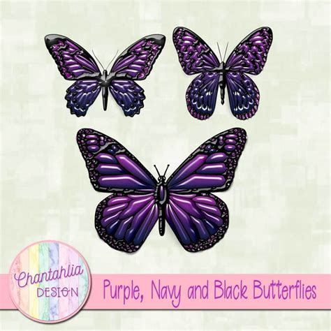 Free Black Purple And Navy Butterflies Design Elements For Digital