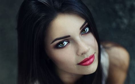 wallpaper face women model long hair brunette red green eyes lipstick blue black hair