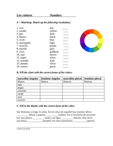 Los Colores Colors Spanish Worksheet Teaching Resources