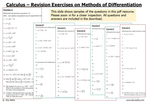 Calculus Revision Exercises On Methods Of Differentiation Teaching