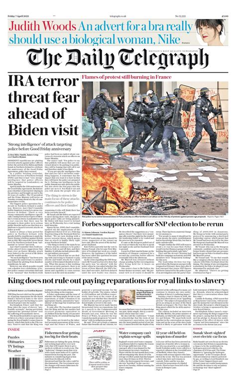 Daily Telegraph Front Page 7th Of April 2023 Tomorrows Papers Today