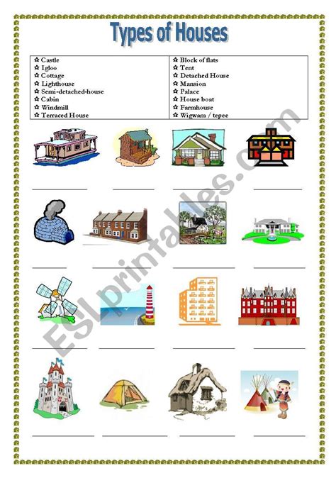 Types Of Houses Esl Worksheet By Teted