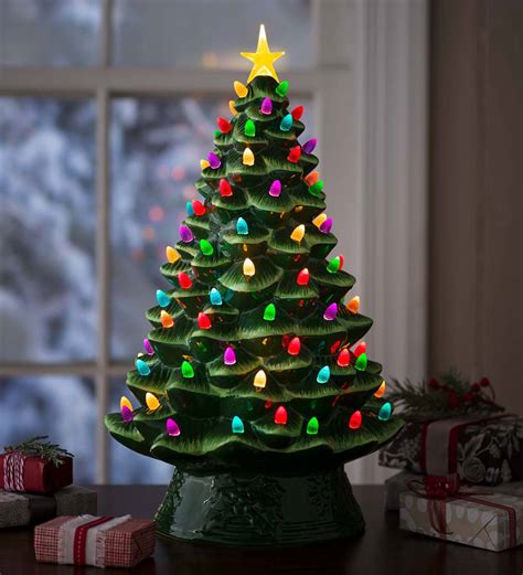 Lighted Ceramic Christmas Tree Battery Operated Green Plowhearth