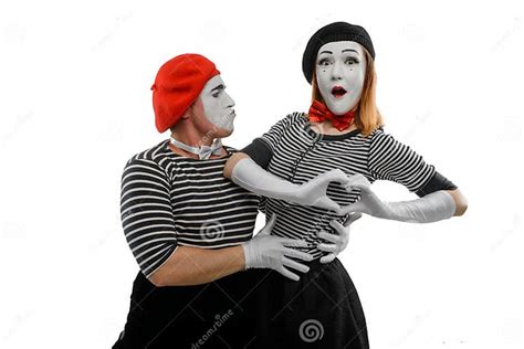 Romantic Portrait Of Two Mimes Male And Female Mime Artists Stock