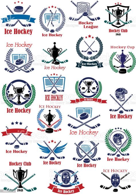 Ice Hockey Game Icons And Symbols Stock Illustration Download Image