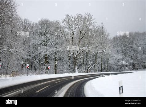 Slippery Road Surface In Winter Stock Photo Alamy