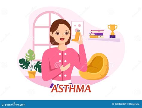 Asthma Disease Vector Illustration With Human Lungs And Inhalers For