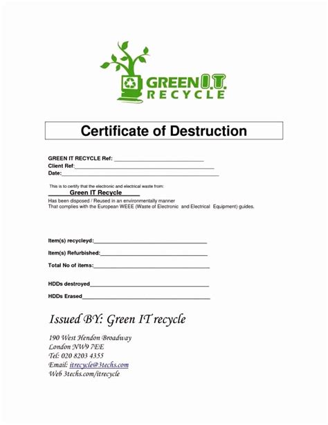Certificate Of Destruction Template Ideas Bunch For Within