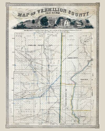 1850 Map Of Vermillion County Illinois And Neighboring Indiana Counties